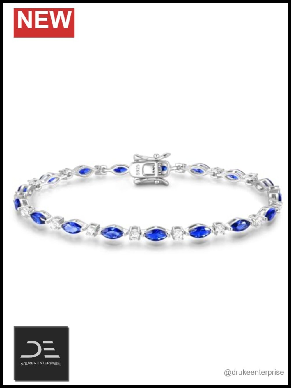 Sterling Silver Tennis Bracelet Marquise CZ Women 7.2"